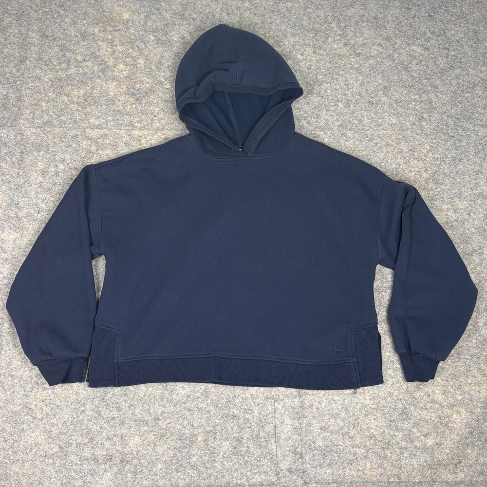 Orvis Womens Navy Blue Cotton Blend Cropped Fleece Hoodie Sweatshirt Large